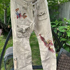 Vintage Miss Bisou Embroidered, Zip Fly Bootcut Blue Paints - Juniors Size 7